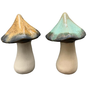 Pilz Marta, orange/grün, Steingut, 11x11x16 cm