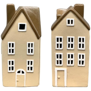 Haus mit LED Marta, beige, Steingut, 10x7x21 cm