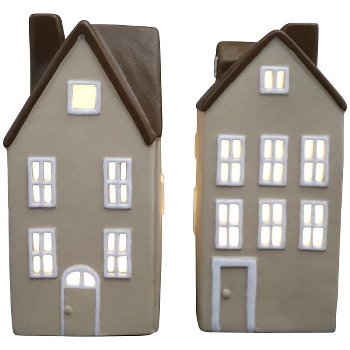 Haus mit LED Marta, beige, Steingut, 10x7x21 cm