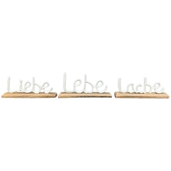 SchriftZug Lebe, Liebe, Lache Puri, Alu/Holz, 9x5x23 cm