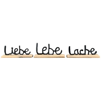 SchriftZug Lebe, Liebe, Lache Puri Alu/Holz, 9x5x23 cm