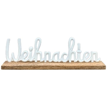 SchriftZug Weihnachten Puri, weiß, Alu/Holz, 12x5x40 cm