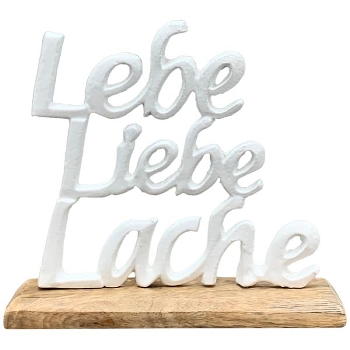 SchriftZug Lebe, Liebe, Lache Puri, Alu/Holz, 19x5x20 cm