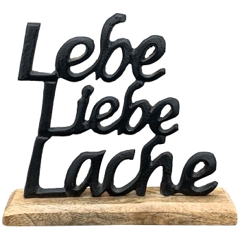 SchriftZug Lebe, Liebe, Lache Puri, Alu/Holz, 19x5x20 cm
