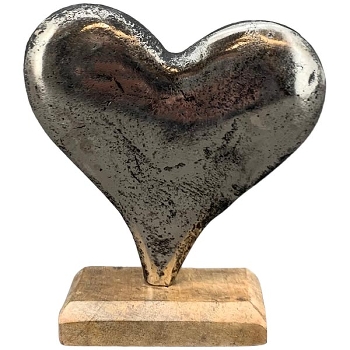 Herz Puri, Alu/Holz, 12x5x13 cm