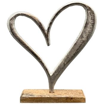 Herz Puri, silber, Alu/Holz, 16x6x22 cm