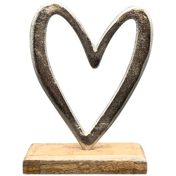 Herz Puri, silber, Alu/Holz, 18,5x5,5x22 cm