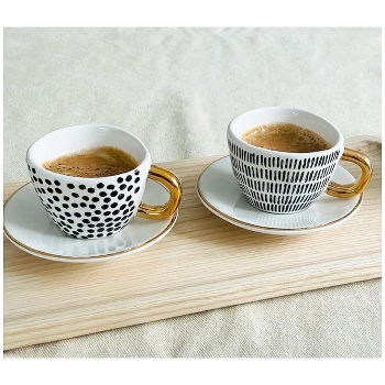 EspressoTasse mit Unterteller NoirBlanc, Stoneware, 9x6,9x4,7 cm