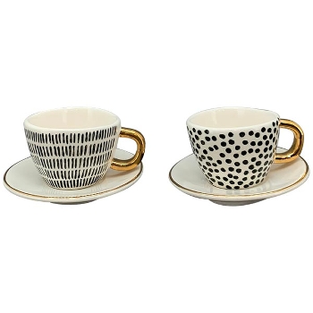 EspressoTasse mit Unterteller NoirBlanc, Stoneware, 9x6,9x4,7 cm