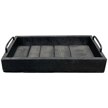 Tablett Bloom, schwarz, Holz/Metall, 35x20x8,5 cm