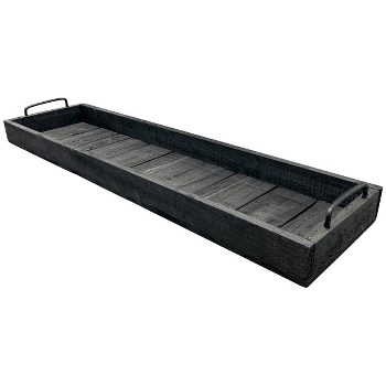 Tablett Bloom, schwarz, Holz/Metall, 75x20x8,5 cm