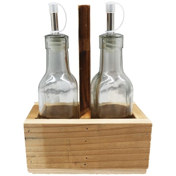 Essig und Öl mit Box Verrerie, natur, Glas/Holz, 15x8x20 cm