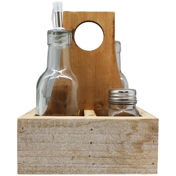 Salz/Pfeffer/Öl/Essig Verrerie, natur, Glas/Holz, 15x15x20 cm