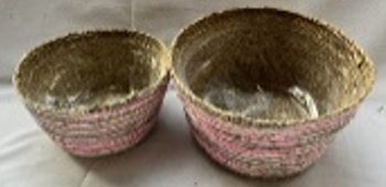 KorbSet/2 Willow, braun/pink, Rattan, 18x18x10 cm, 21x21x12 cm
