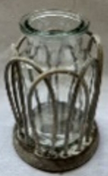 Vase SWILL, grau, Rattan/Glas, 9x9x10,5 cm