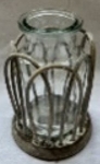 Vase SWILL, grau, Rattan/Glas, 9x9x10,5 cm