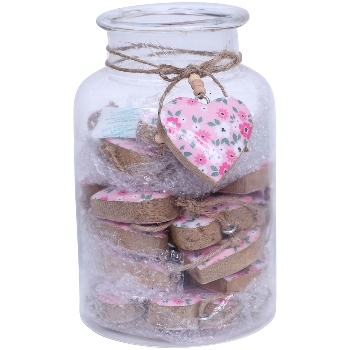 HerzHänger im Glas Les Fleurs, rosa, Holz,8x2x8 cm