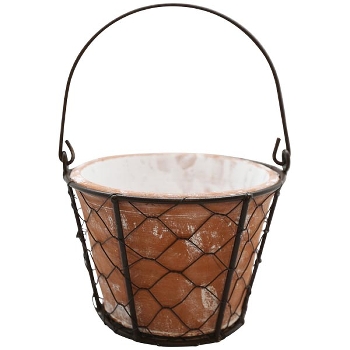 Topf Valo, terra/braun, Ton/Metall, 11,5x11,5x15 cm