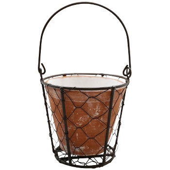Topf Valo, terra/braun, Ton/Metall, 13x13x12 cm
