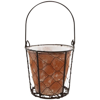 Topf Valo, terra/braun, Ton/Metall, 13x13x13 cm