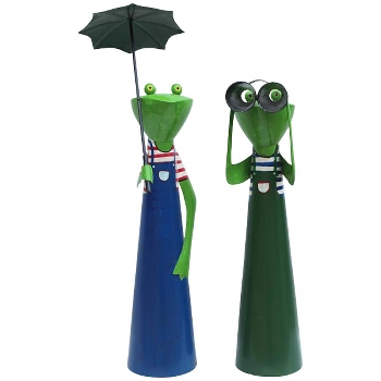 Frosch Kanu, grün, Metall, 23x16x76 cm