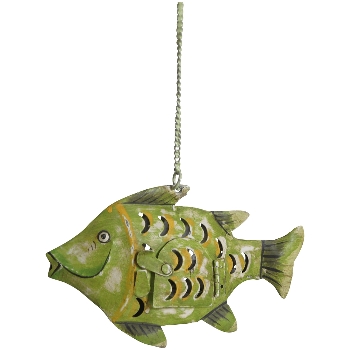 Fisch Kanu, grün, Metall, 20x6x12 cm