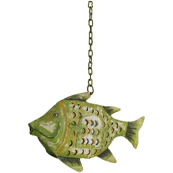 Fisch Kanu, grün, Metall, 33x7x20 cm