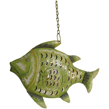 Fisch Kanu, grün, Metall, 45x10x33 cm