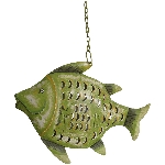 Fisch Kanu, grün, Metall, 45x10x33 cm