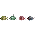 Fisch Kanu, gelb/grün/rot/blau, Metall, 20x6x12 cm