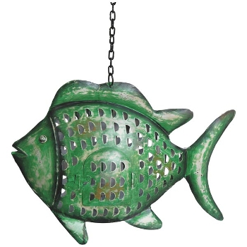 Fisch Kanu, grün, Metall, 45x10x33 cm