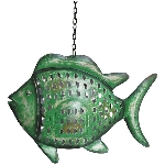 Fisch Kanu, grün, Metall, 45x10x33 cm