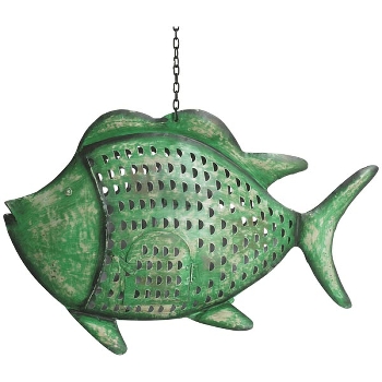 Fisch Kanu, grün, Metall, 71x16x45 cm