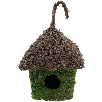 VogelHäuschen Willow, grün/braun, Rattan/Moos, 14x14x20 cm