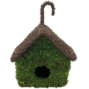 VogelHäuschen Willow, grün/braun, Rattan/Moos, 16x10,5x19 cm