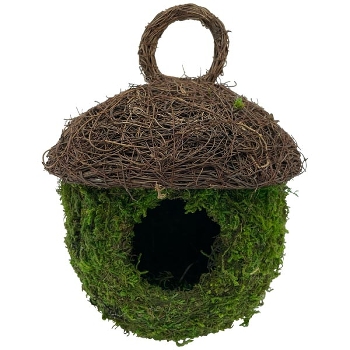 VogelHäuschen Willow, grün/braun, Rattan/Moos, 16x16x21 cm