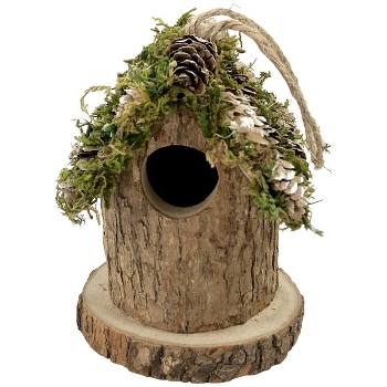 VogelHäuschen Aride, natur, Moos/Holz/Zapfen, 9x9x10 cm