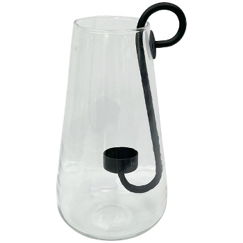 WindLicht mit KerzenHalter Verre, Glas/Metall, 17x17x25 cm