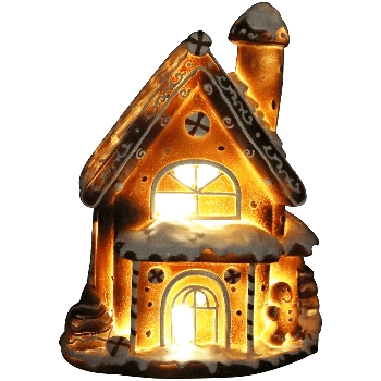 Lebkuchenhaus mit LED Gingerbread, Polyresin, 14x11x18 cm