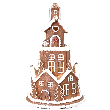 Lebkuchenhaus mit LED Gingerbread, Polyresin, 14,5x14,5x23 cm