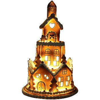 Lebkuchenhaus mit LED Gingerbread, Polyresin, 14,5x14,5x23 cm