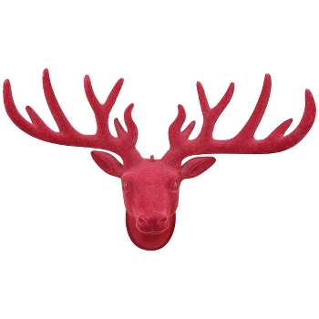 Rentierkopf SAMT, rot, Kunststoff, 42x15x33 cm